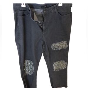 DKNY Donna Karen  gray stretch  cropped denim w/ sequin detail matching top